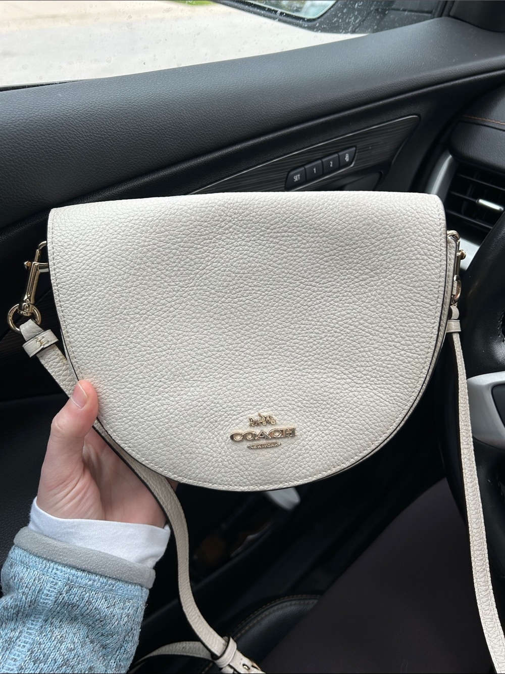 Coach Cream Pebbled Leather Crescent Crossbody Bag